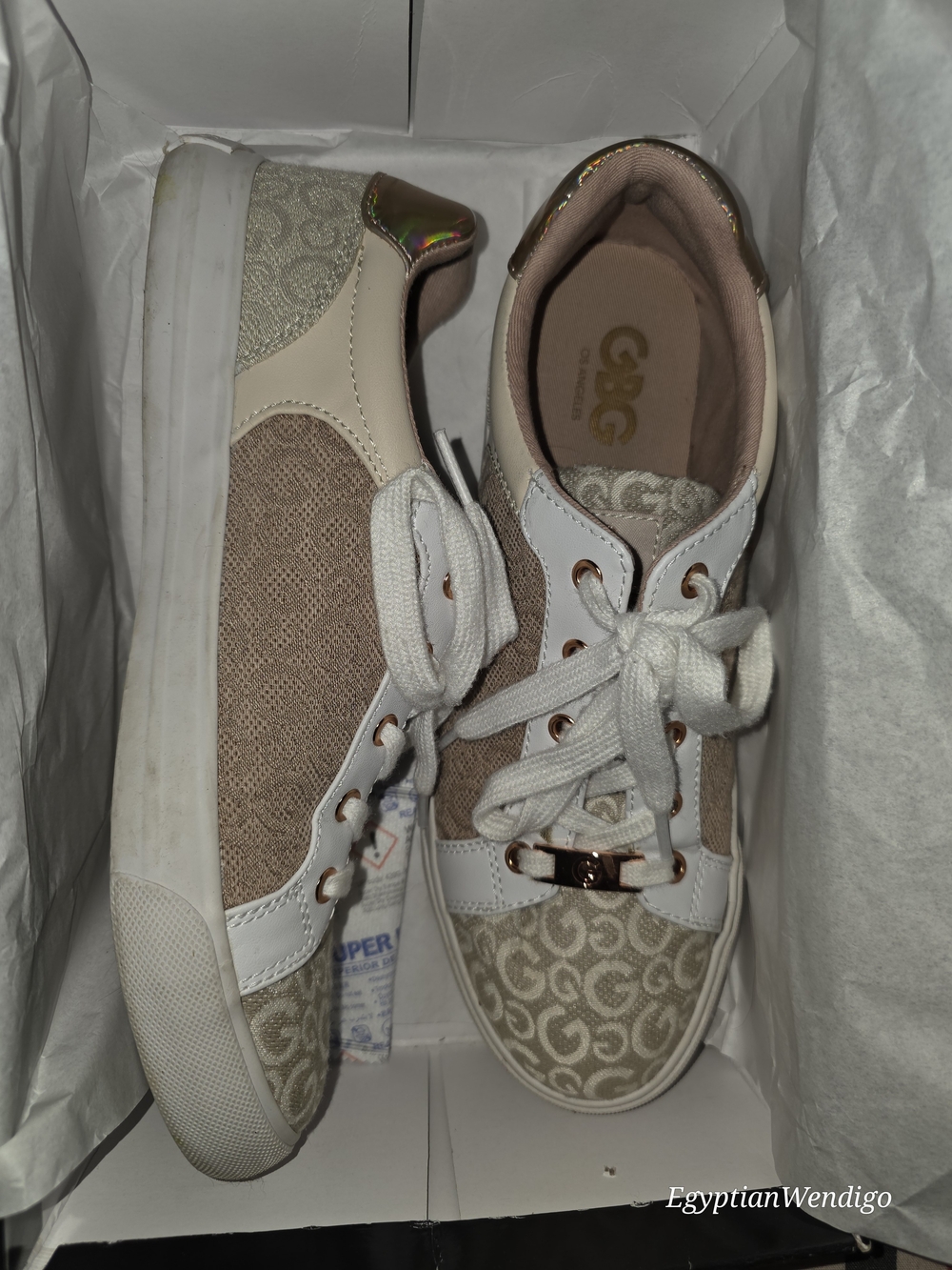 G by Guess Beige, White and Rose-Gold Mixed Media Lace-Up Sneakers